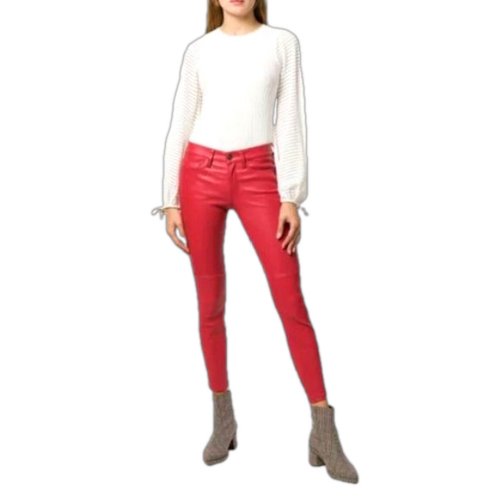 Current/Elliott Stilettos 100% Lamb Leather Skinny Jeans. Haute Red. Sz 29.